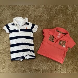 Infant Striped Navy and White Polo Outfit and Coral “Hero” Polo Shirt